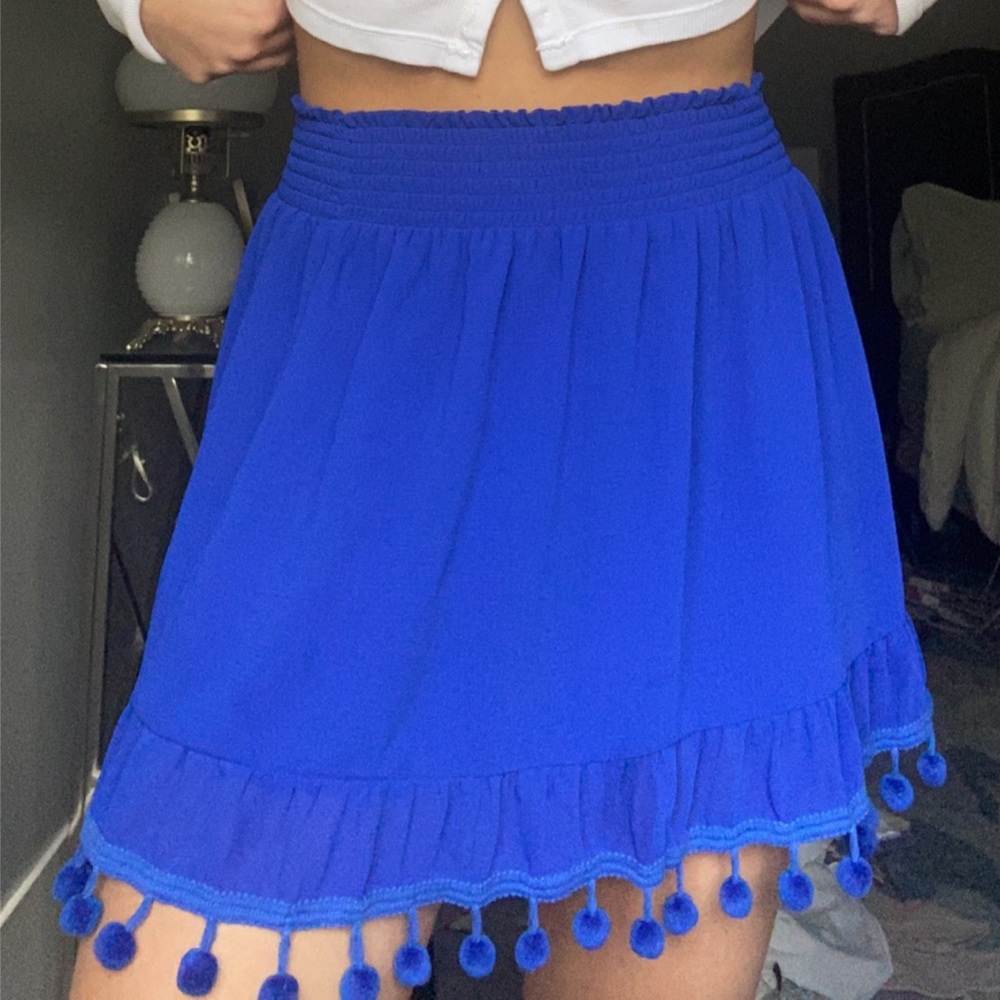 Royal blue Pom Pom skirt